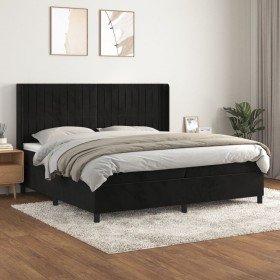 Cama box spring con colchón terciopelo negro 200x200 cm Cama box spring con colchón terciopelo negro 200x200 cm