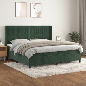 Cama box spring con colchón terciopelo verde oscuro 200x200 cm en Camas y somieres | Comprar online en Foro24