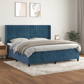 Cama box spring con colchón terciopelo azul oscuro 200x200 cm Cama box spring con colchón terciopelo azul oscuro 200x200 cm