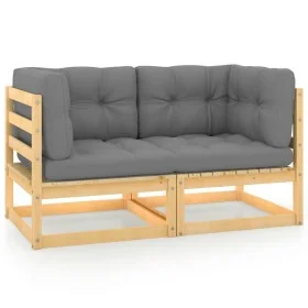 2 seater garden sofa with solid pine wood cushions by vidaXL, Modular outdoor sofas - Ref: Foro24-805730, Price: 144,10 €, Di...