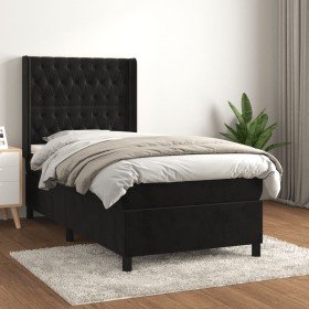 Cama box spring con colchón terciopelo negro 90x200 cm Cama box spring con colchón terciopelo negro 90x200 cm