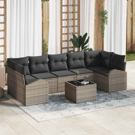 Conjunto de sofá de jardín 8 pcs Gris 55 x 55 x 37 cm
