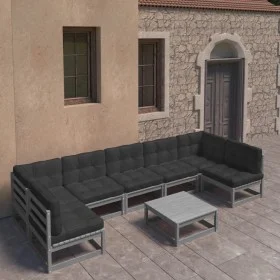 8-piece garden furniture set with gray pine wood cushions by vidaXL, Garden sets - Ref: Foro24-3077191, Price: 713,49 €, Disc...