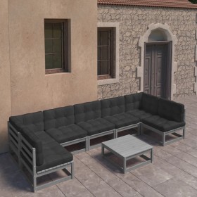 Gartenmöbelset 8-teilig mit Kissen graues Kiefernholz von vidaXL, Gartensets - Ref: Foro24-3077191, Preis: 724,41 €, Rabatt: %