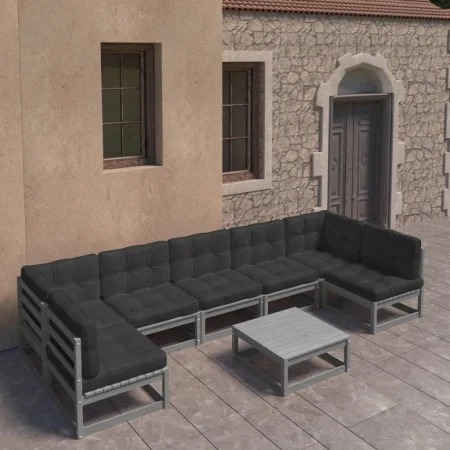 Set de muebles de jardín 8 pzas con cojines madera pino gris de vidaXL, Conjuntos de jardín - Ref: Foro24-3077191, Precio: 71...