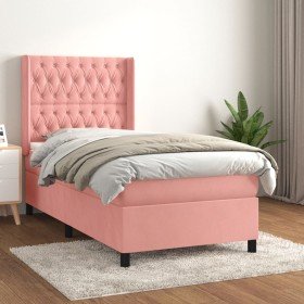 Cama box spring con colchón terciopelo rosa 100x200 cm Cama box spring con colchón terciopelo rosa 100x200 cm