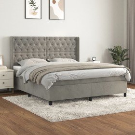 Cama box spring con colchón terciopelo gris claro 160x200 cm Cama box spring con colchón terciopelo gris claro 160x200 cm