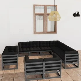 11-piece garden furniture set with gray pine wood cushions by vidaXL, Garden sets - Ref: Foro24-3076996, Price: 1,00 €, Disco...