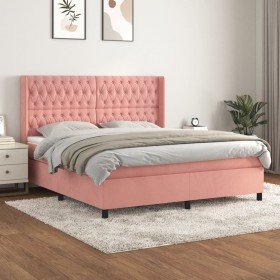 Cama box spring con colchón terciopelo rosa 180x200 cm Cama box spring con colchón terciopelo rosa 180x200 cm