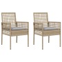 sillas de jardín 2 pcs con cojines beige de ratán sintético