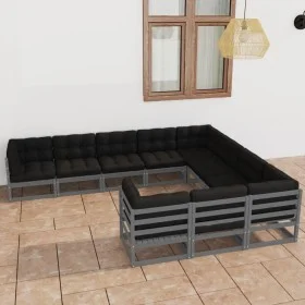 10-piece garden furniture set with gray pine wood cushions by vidaXL, Garden sets - Ref: Foro24-3077046, Price: 955,66 €, Dis...