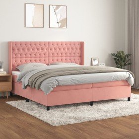 Cama box spring con colchón terciopelo rosa 200x200 cm Cama box spring con colchón terciopelo rosa 200x200 cm