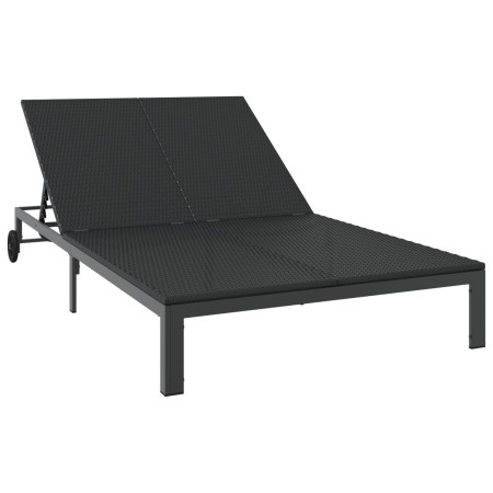 Tumbona con cojines y ruedas para 2 personas, Negro, Poliratán de , Tumbonas - Ref: Foro24-42004133, Precio: 215,39 €, Descue...