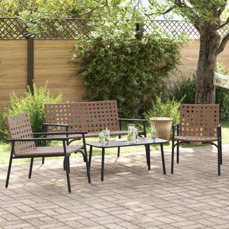Set de café para exteriores de 4 piezas en ratán y acero marrón by , Garden sets - Ref: Foro24-42004145, Price: 253,59 €, Dis...