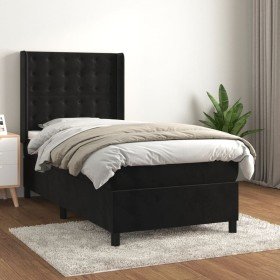 Cama box spring con colchón terciopelo negro 90x200 cm Cama box spring con colchón terciopelo negro 90x200 cm