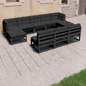 Set de muebles de jardín 8 pzas con cojines madera pino negro de vidaXL, Conjuntos de jardín - Ref: Foro24-3077148, Precio: 9...