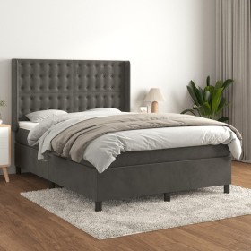 Cama box spring con colchón terciopelo gris oscuro 140x190 cm Cama box spring con colchón terciopelo gris oscuro 140x190 cm