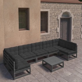 Set de muebles de jardín 8 pzas con cojines madera pino negro