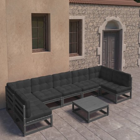 Gartenmöbelset 8-teilig mit Kissen Kiefernholz schwarz von vidaXL, Gartensets - Ref: Foro24-3077193, Preis: 872,34 €, Rabatt: %