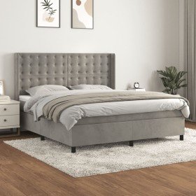 Cama box spring con colchón terciopelo gris claro 160x200 cm Cama box spring con colchón terciopelo gris claro 160x200 cm