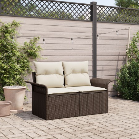 Sofá de jardín de 2 plazas con cojines marrón de polirratán von , Outdoor-Sofas - Ref: Foro24-42006693, Preis: 177,82 €, Raba...