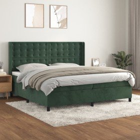 Cama box spring con colchón terciopelo verde oscuro 200x200 cm Cama box spring con colchón terciopelo verde oscuro 200x200 cm