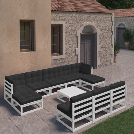 11-piece garden furniture set with white pine wood cushions by vidaXL, Garden sets - Ref: Foro24-3077150, Price: 974,39 €, Di...