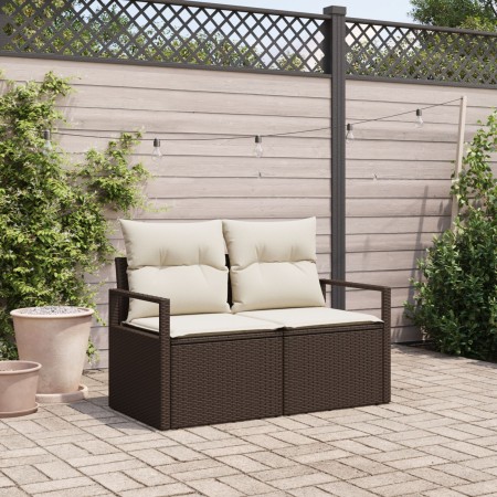 Sofá de jardín de 2 plazas con cojines de ratán marrón by , Outdoor sofas - Ref: Foro24-42006753, Price: 172,58 €, Discount: %