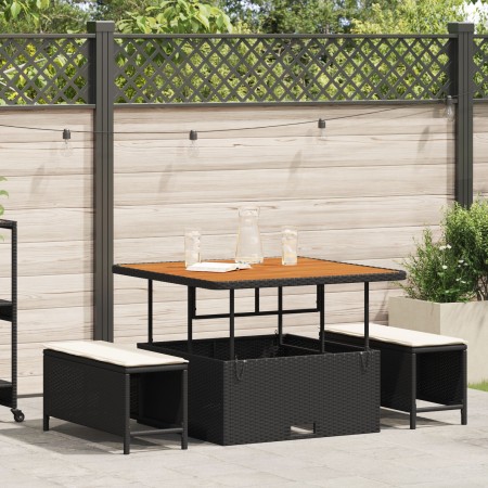 Conjunto de Comedor de Jardín de 3 Piezas con Cojines Negros de Poliratán y Acacia | Foro24.es | Tu tienda online para hogar, jardín y más Foro24.es