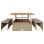 Conjunto de Comedor de Jardín de 3 Piezas con Cojines Beige de Ratán Polímero y Acacia | Foro24.es | Tu tienda online para hogar, jardín y más Foro24.es