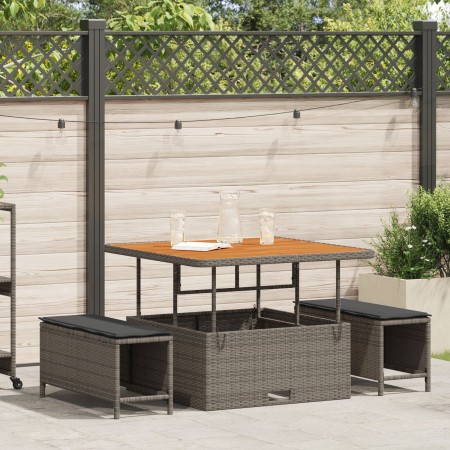 Conjunto de Comedor de Jardín de 3 Piezas con Cojines en Gris de Poliratán y Acacia | Foro24.es | Tu tienda online para hogar, jardín y más Foro24.es