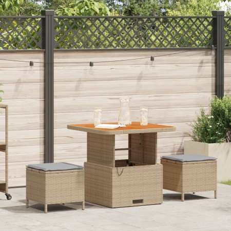 Conjunto de Comedor para Jardín de 3 Piezas con Cojines Beige de Ratán Polímero y Acacia | Foro24.es | Tu tienda online para hogar, jardín y más Foro24.es