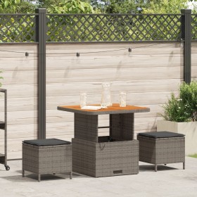 Conjunto de Comedor de Jardín de 3 Piezas con Cojines Gris de Poliratán y Acacia by , Garden sets - Ref: Foro24-42007915, Pri...