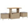 Conjunto de Jardín de Comedor de 3 Piezas con Cojines Beige de Poliratán y Acacia by , Garden sets - Ref: Foro24-42007919, Pr...