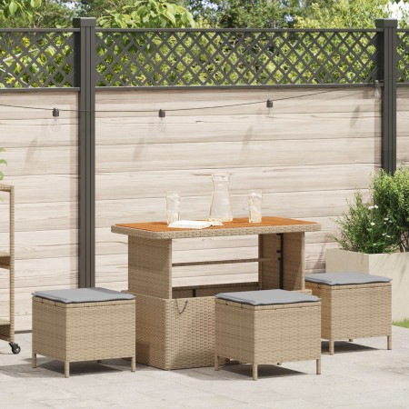 Juego de Comedor de Jardín de 4 Piezas con Cojines Beige Ratán Sintético Acacia | Foro24.es | Tu tienda online para hogar, jardín y más Foro24.es