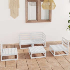 5-teiliges Garten-Lounge-Set aus weißem massivem Kiefernholz von vidaXL, Gartensets - Ref: Foro24-3075385, Preis: 250,66 €, R...