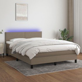 Cama box spring con colchón LED tela gris taupe 140x190 cm en Camas y somieres | Comprar online en Foro24