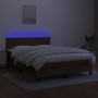 Cama box spring con colchón LED tela marrón oscuro 140x200 cm