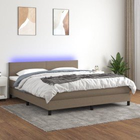 Cama box spring con colchón LED tela gris taupe 160x200 cm Cama box spring con colchón LED tela gris taupe 160x200 cm