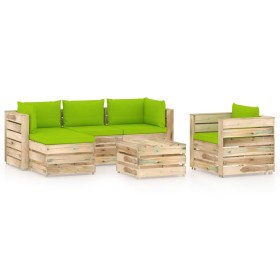 Muebles de jardín 6 piezas con cojines madera impregnada verde