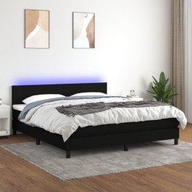 Cama box spring con colchón LED tela negro 180x200 cm Cama box spring con colchón LED tela negro 180x200 cm