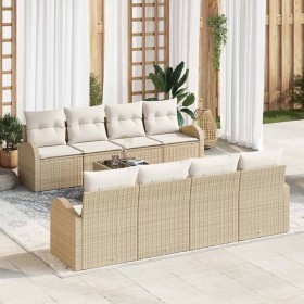 Conjunto de sofá de jardín 7 pcs Beige y Blanco 55 x 55 x 37 cm