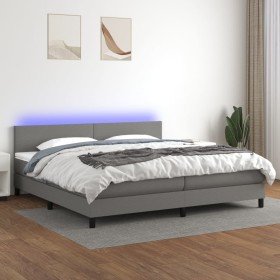 Cama box spring con colchón y LED tela gris oscuro 200x200 cm Cama box spring con colchón y LED tela gris oscuro 200x200 cm