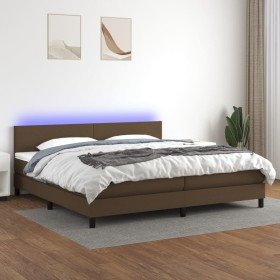 Cama box spring con colchón LED tela marrón oscuro 200x200 cm en Camas y somieres | Comprar online en Foro24