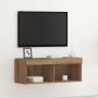 Gabinete de pared para TV  con luces LED Roble Artesano 80x30x30 cm | Foro24.es | Tu tienda online para hogar, jardín y más Foro24.es