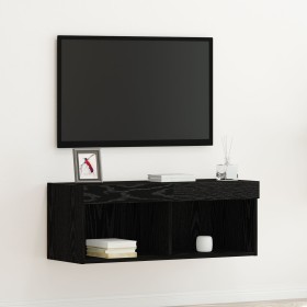 Mueble de TV de pared con luces LED Roble negro