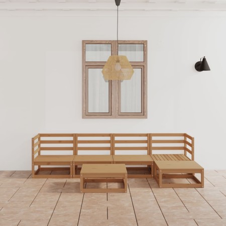 Muebles de jardín 8 piezas marrón miel madera maciza de pino