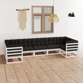 7-piece garden furniture set with solid white pine wood cushions by vidaXL, Garden sets - Ref: Foro24-3077305, Price: 702,66 ...