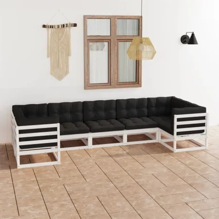 7-teiliges Gartenmöbel-Set mit Kissen aus massivem Weißkiefernholz von vidaXL, Gartensets - Ref: Foro24-3077305, Preis: 699,7...