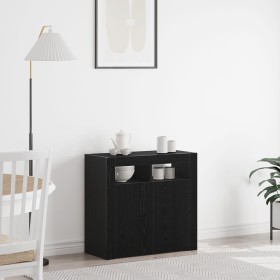 Sideboard con luces LED en negro y roble, 80x35x75 cm, de madera de , Aparadores - Ref: Foro24-862568, Precio: 114,10 €, Desc...